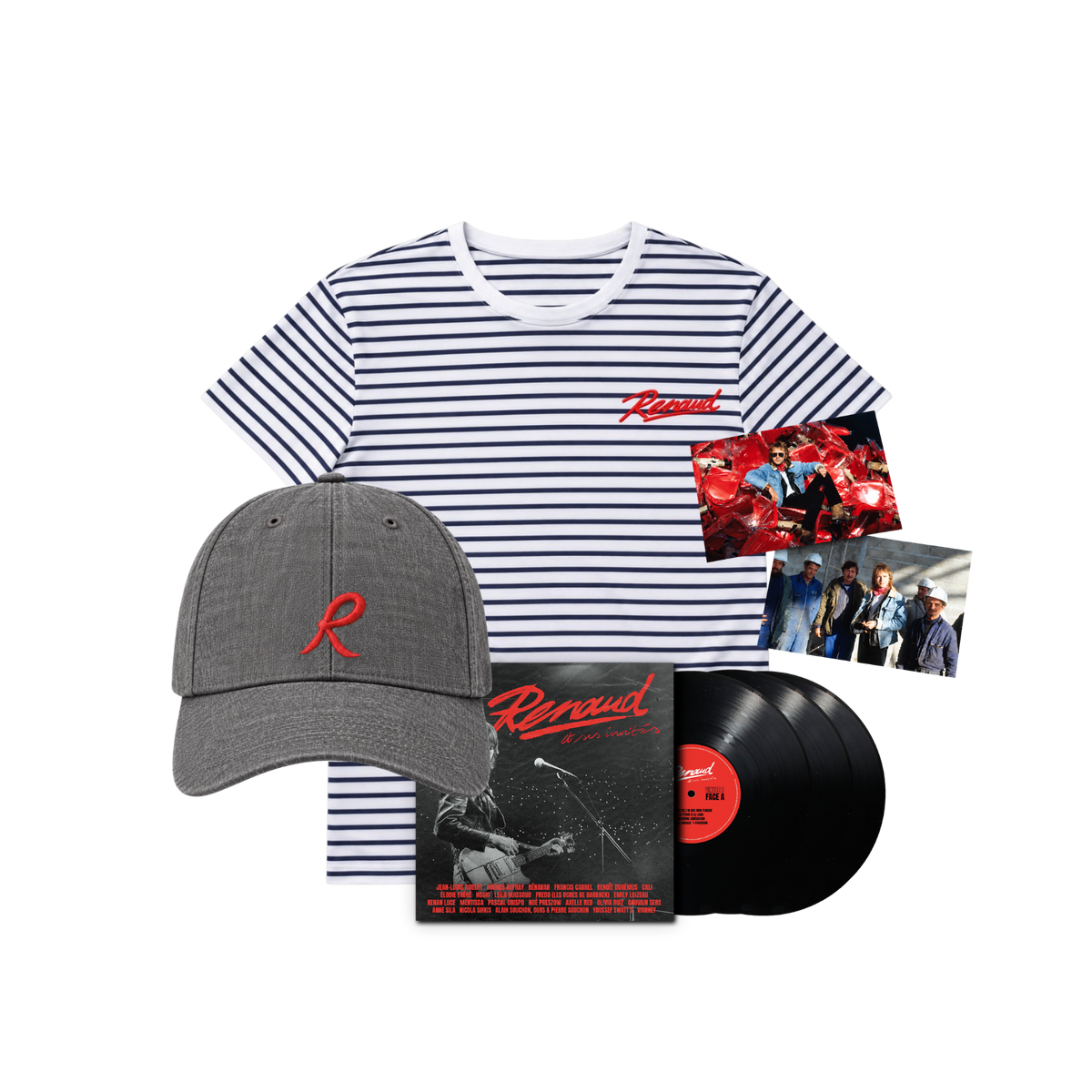 Pack Album au choix "Renaud et ses invités" + Marinière + Casquette + Cartes Postales