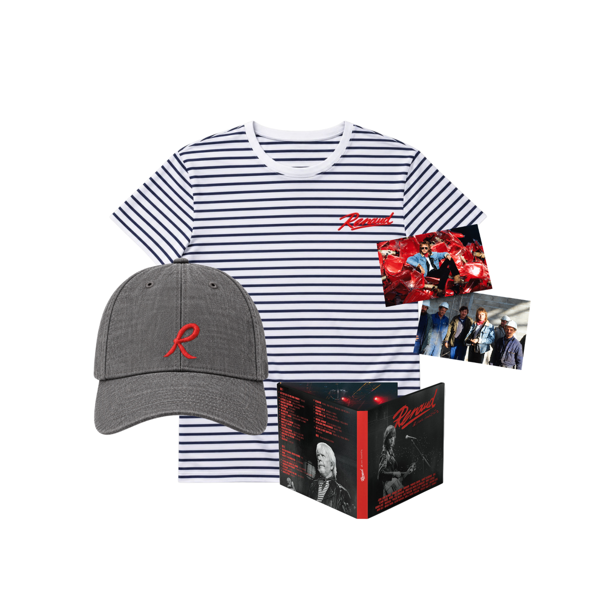 Pack Album au choix "Renaud et ses invités" + Marinière + Casquette + Cartes Postales